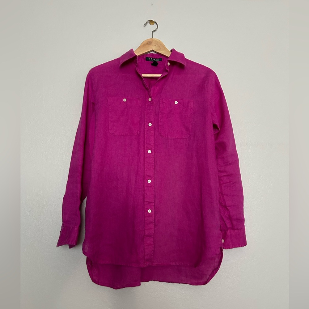 Lauren Ralph Lauren Fuchsia 100% Linen Blouse